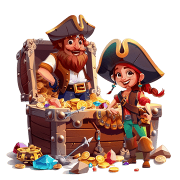 pngtree cartoon pirates and treasure with gems and gold png image